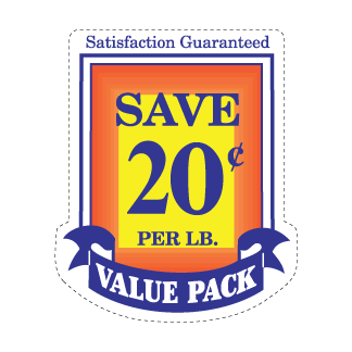 Save 20¢ per lb  -  Blue, Red & Yellow on White