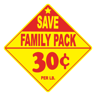 Family Pack Save 30¢ - Red on Yellow