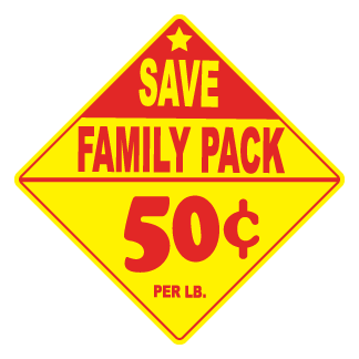 Family Pack Save 50¢ meat label
