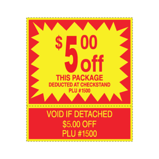 $5.00 off Package - Red on Yellow