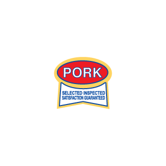 Pork Selected Inspected, Satisfaction Guaranteed  Red, Yellow & Blue on White