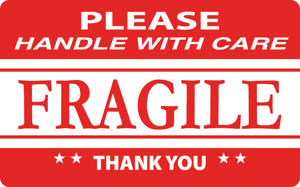 2.5" x 4" "PLEASE HANDLE WITH CARE FRAGILE" Label