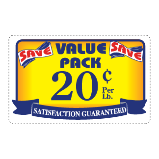 Save 20¢ - Blue, Red & Yellow on White