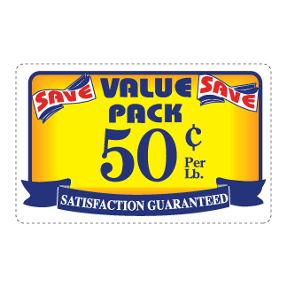 Save 50¢ - Blue, Red & Yellow on White
