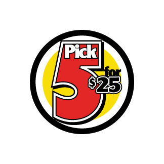Pick 5 for $25.00    Red, Yellow & Black on White
