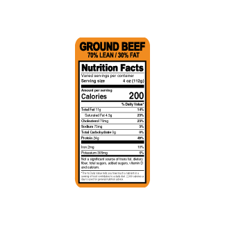 Ground Beef 70/30 Meat Label