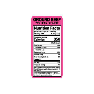 Ground Beef 73/27 Meat Label