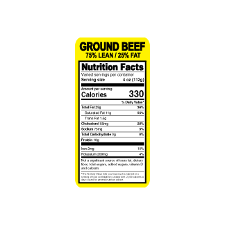 Ground Beef 75/25 Meat Label