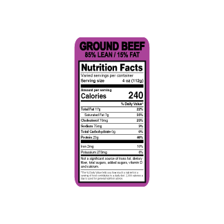 Ground Beef 85/15 Meat Label