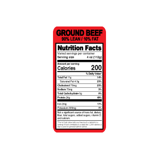 Ground Beef 90/10 Meat Label