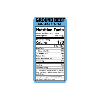 Ground Beef 93/07 Meat Label